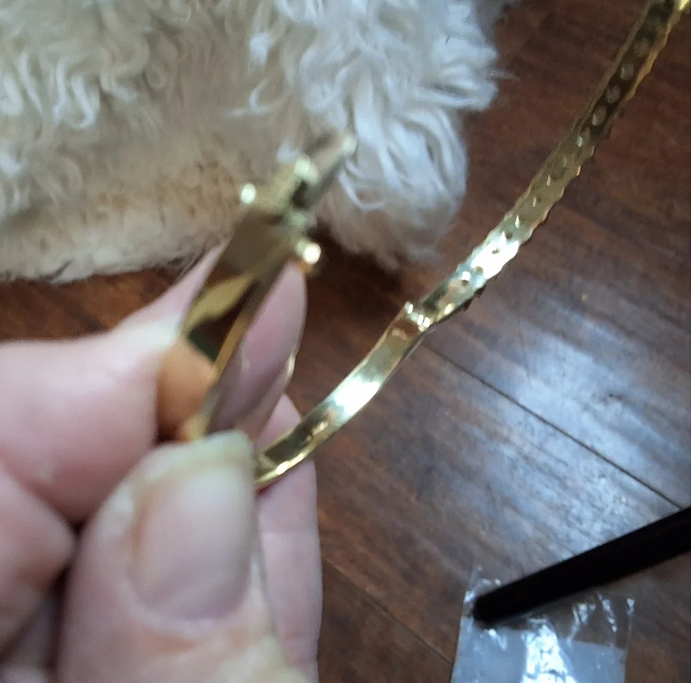 Vintage Gold Tone Hinged Bangle Bracelet Channel Set Clear CZ Stones - Picture 5 of 12